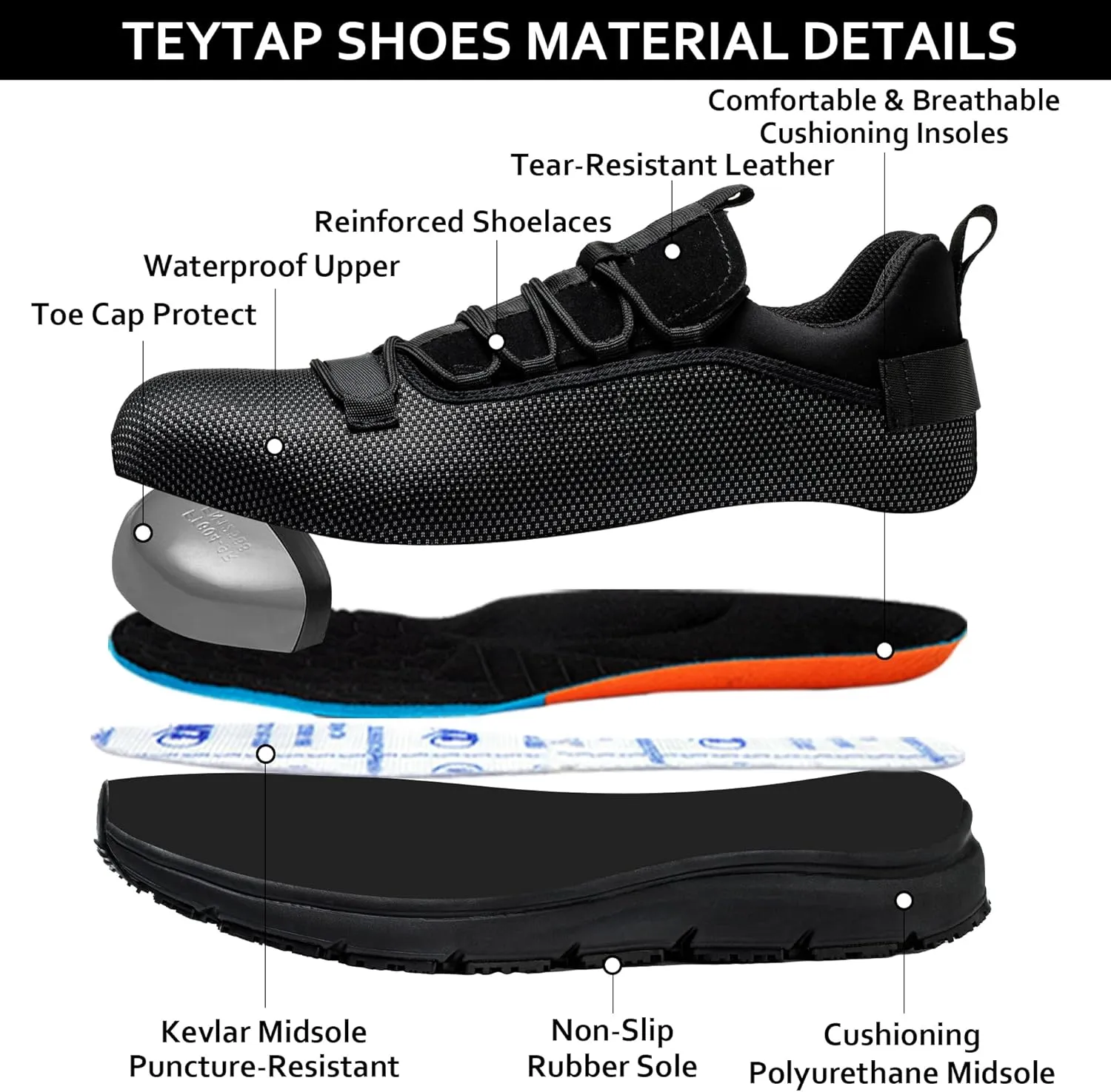 Steel Toe Non Slip Work Shoes for Men WomenWaterproof Lightweight Safety Sneakers