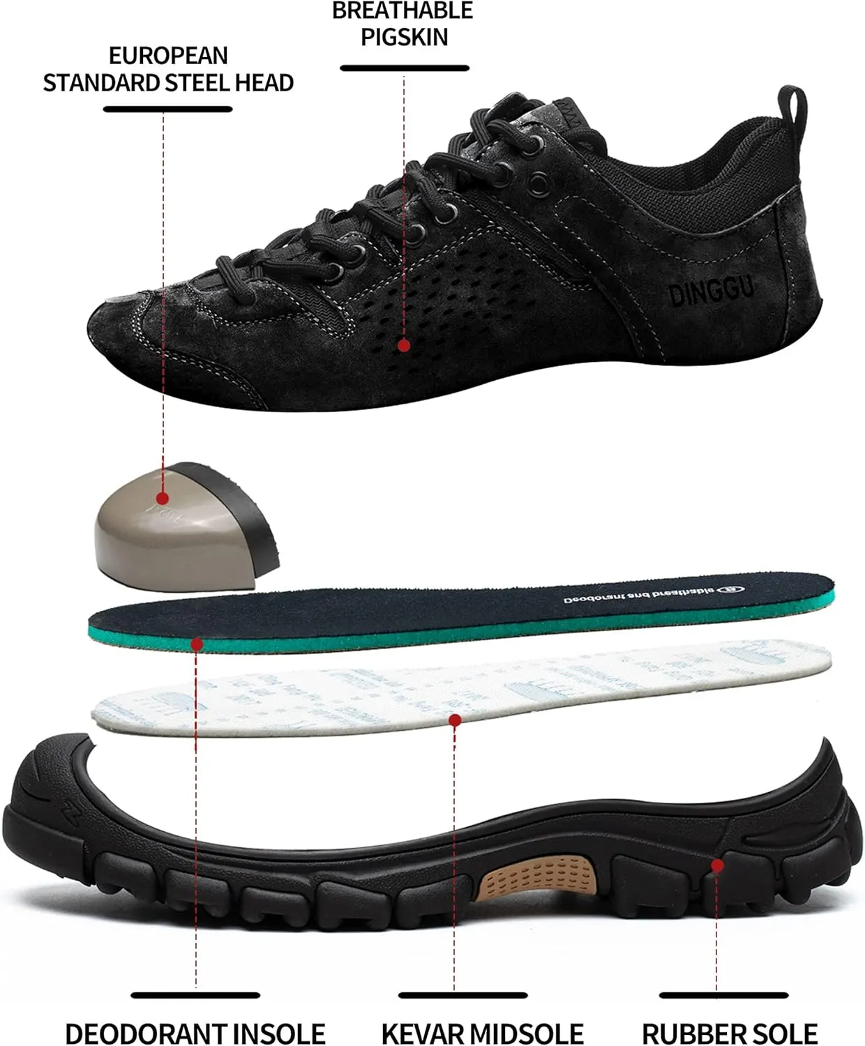 Steel Toe Shoes for Men, Safety Mens Work Shoes Comfortable Indestructible Construction Shoes Leather