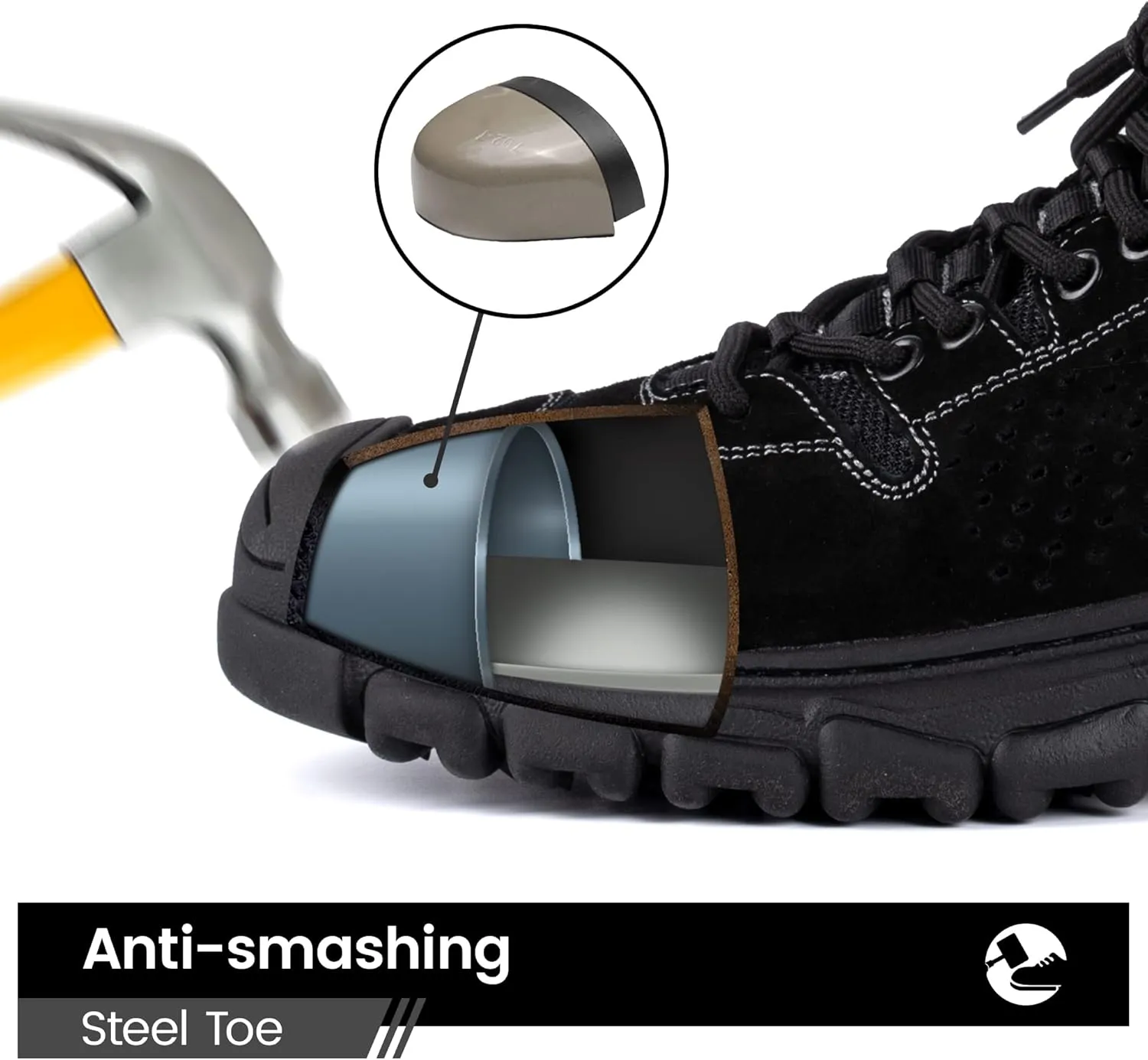 Steel Toe Shoes for Men, Safety Mens Work Shoes Comfortable Indestructible Construction Shoes Leather