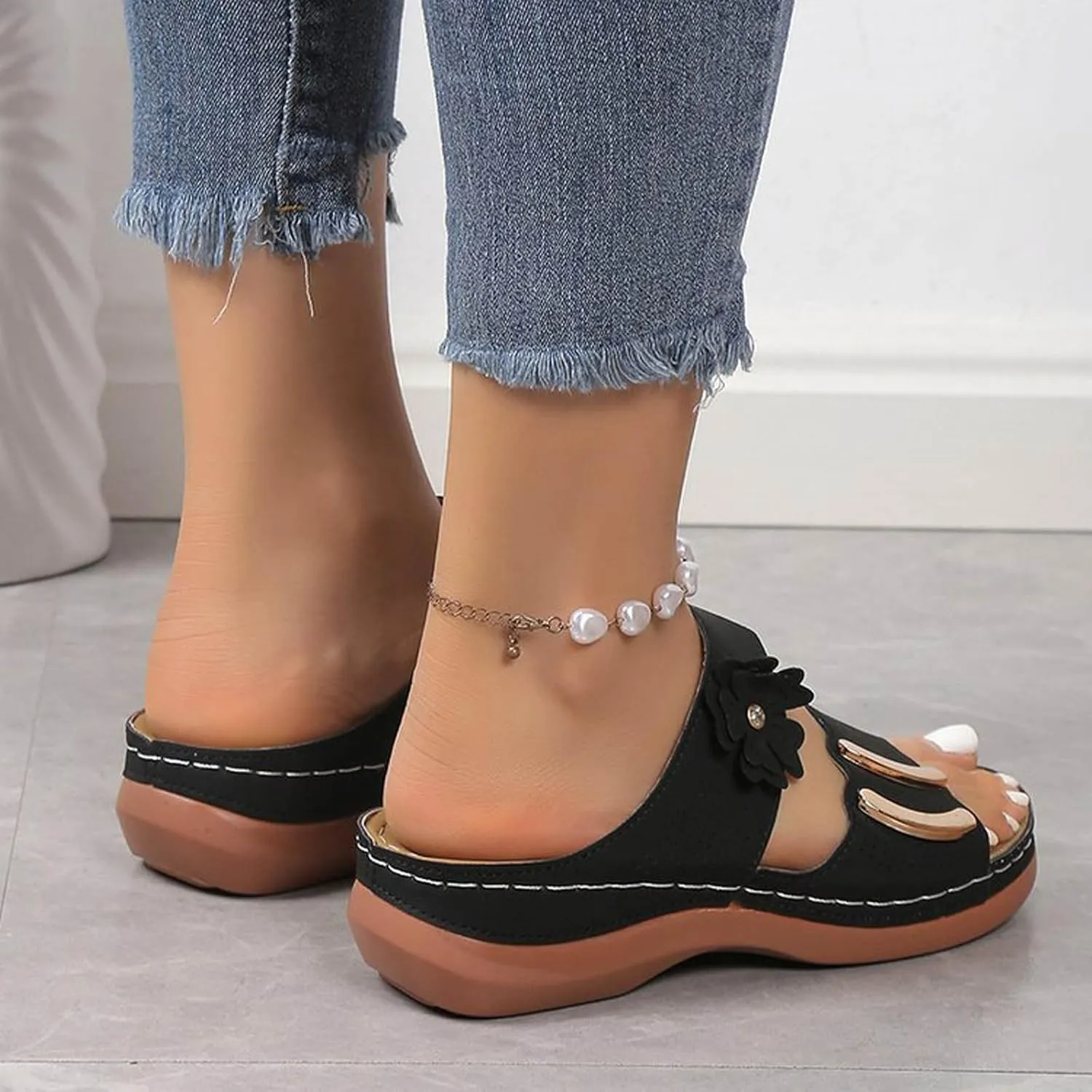 Summer Sandals for Women Orthopedic Wedge Shoes Comfortable Walking Slides Plantar Fasciitis Sandals with Arch Support Anti-Slip Beach Sandals Breathable