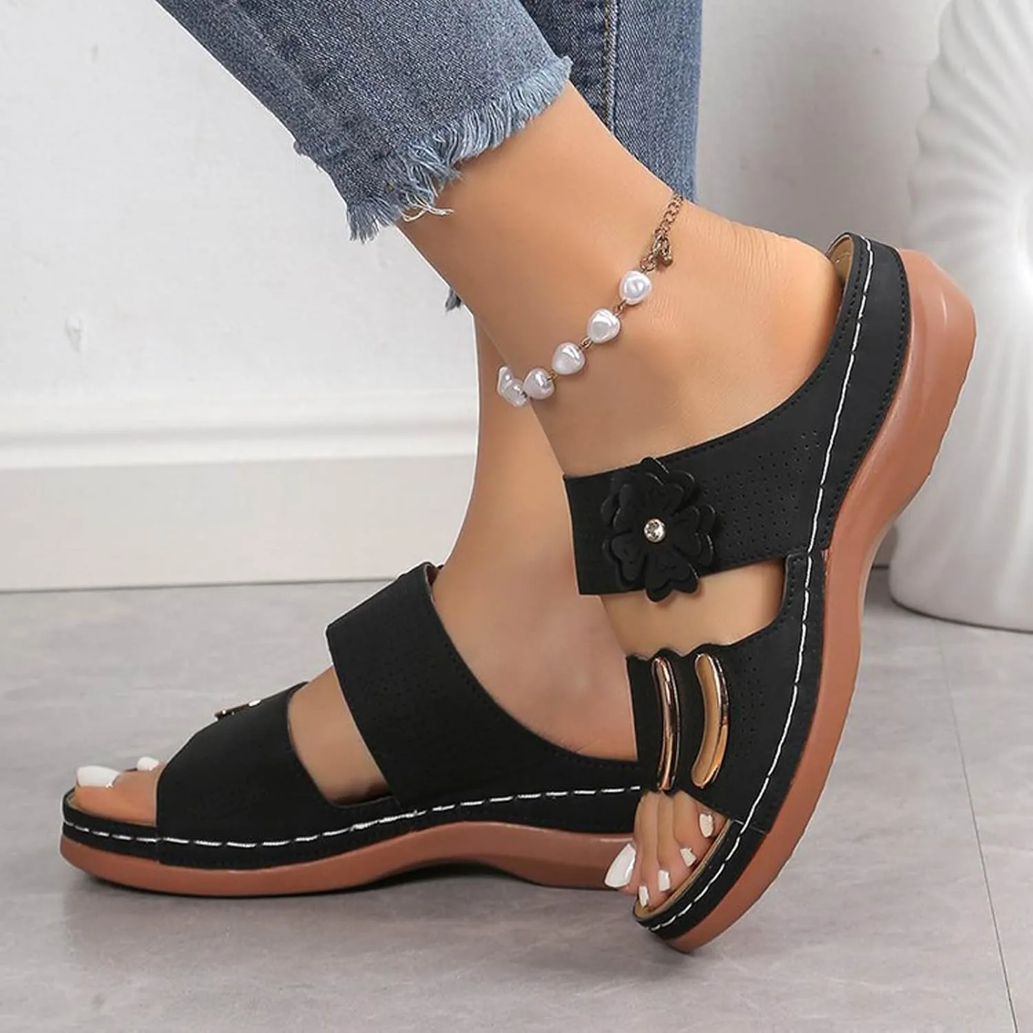 Summer Sandals for Women Orthopedic Wedge Shoes Comfortable Walking Slides Plantar Fasciitis Sandals with Arch Support Anti-Slip Beach Sandals Breathable