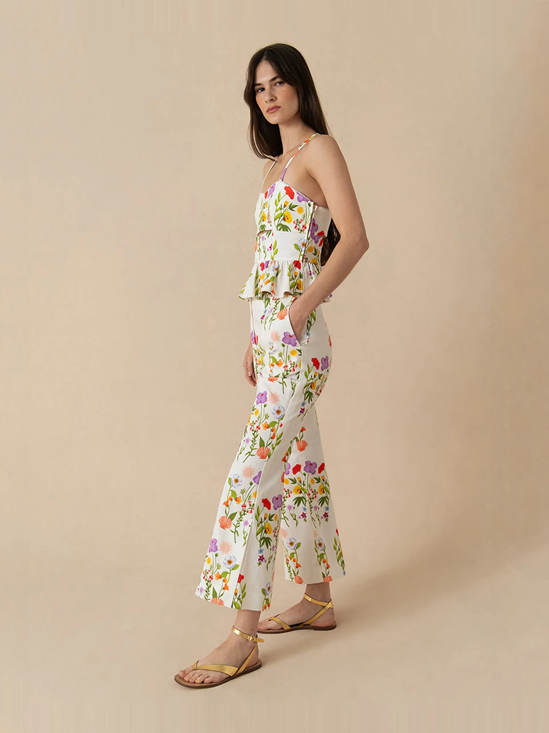 Terrazo flower white Yves pique trousers