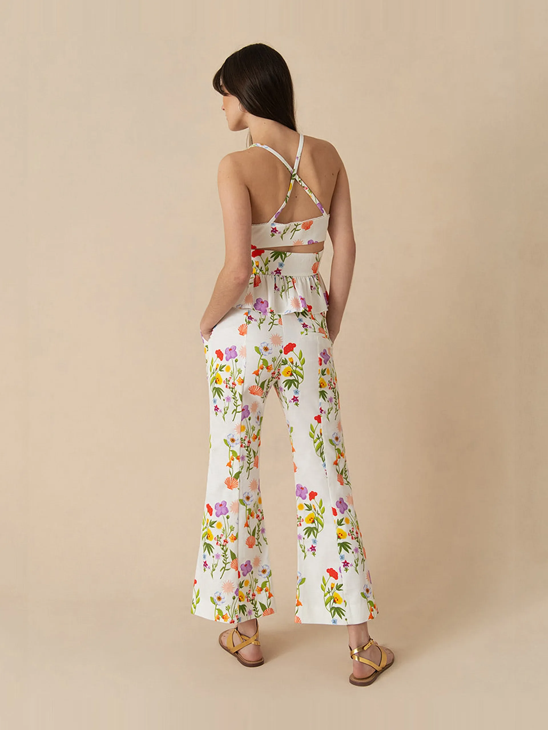 Terrazo flower white Yves pique trousers