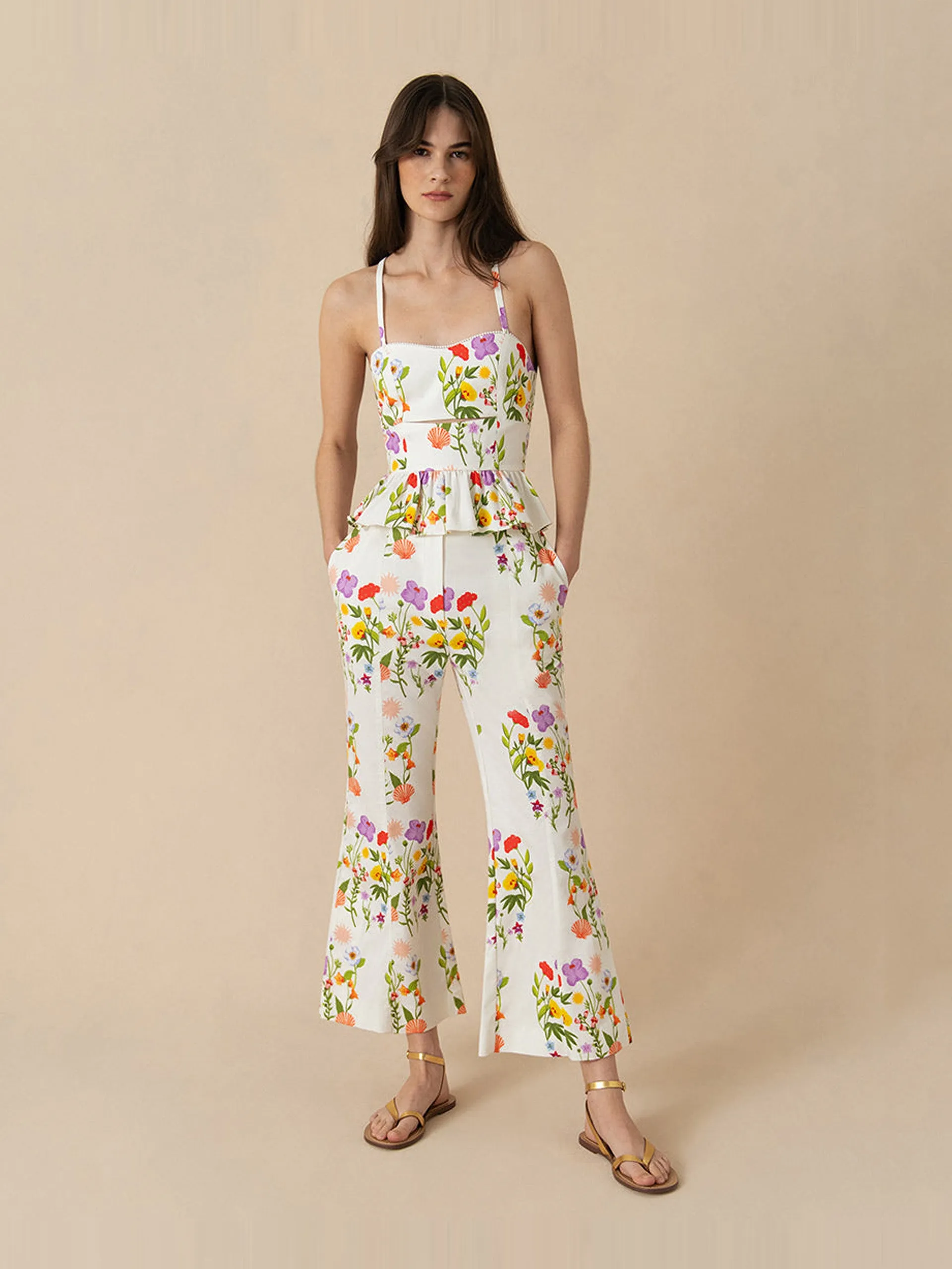 Terrazo flower white Yves pique trousers