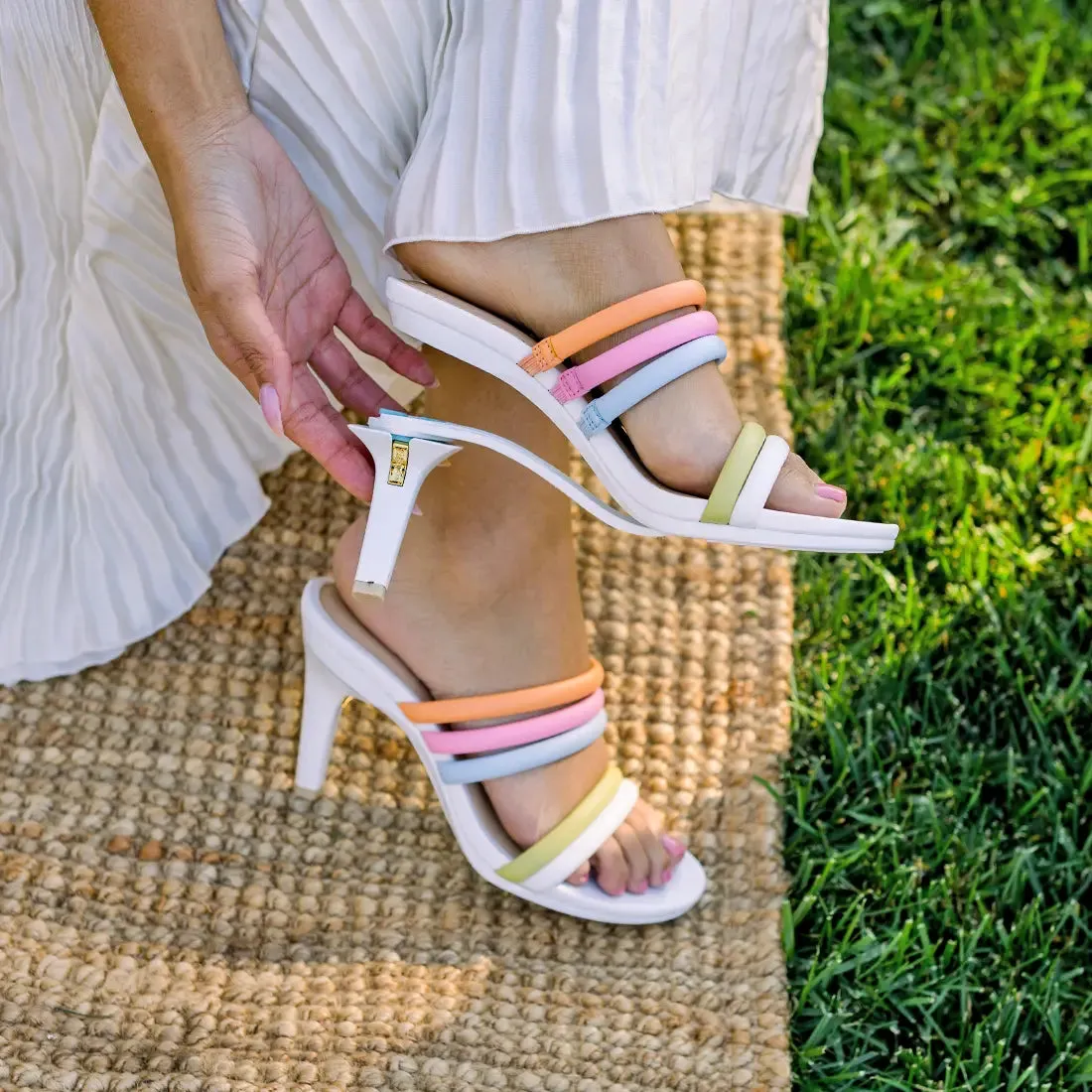 The Slide - White Multi Vegan Leather Rope 4 Stiletto