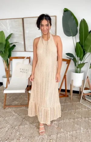 Tiffany Natural Knitted Halter Maxi Dress