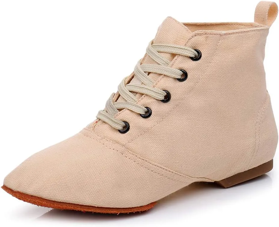 TINRYMX Canvas Lace Up Dance Shoes Split Sole Ballroom Jazz Modern Dance Boots for Women