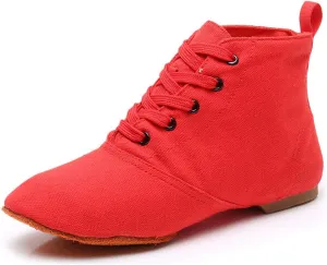 TINRYMX Canvas Lace Up Dance Shoes Split Sole Ballroom Jazz Modern Dance Boots for Women