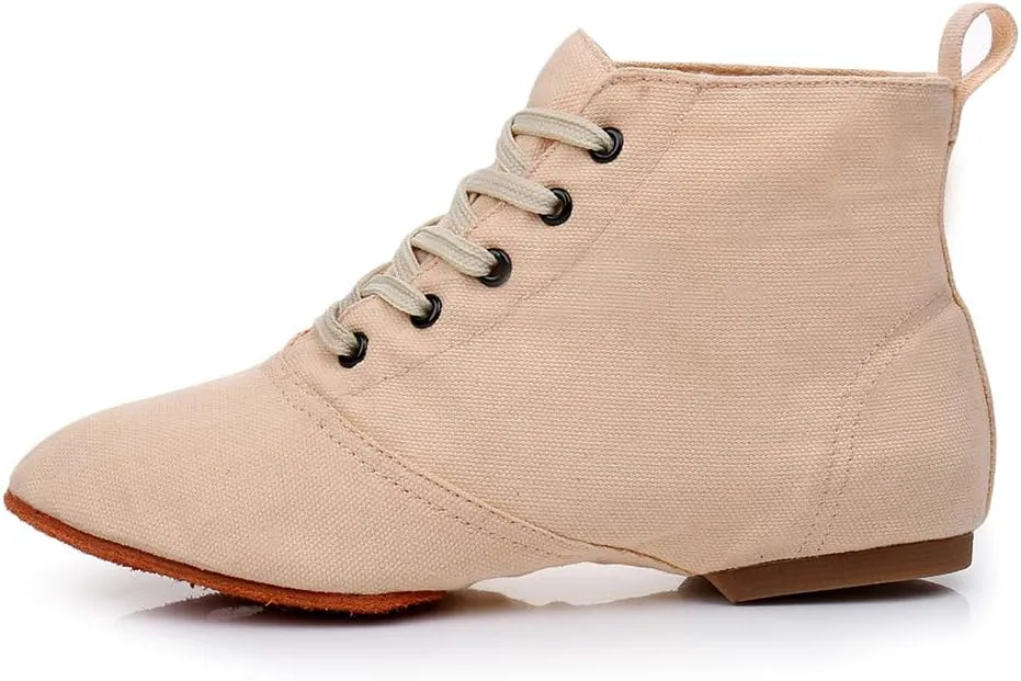 TINRYMX Canvas Lace Up Dance Shoes Split Sole Ballroom Jazz Modern Dance Boots for Women