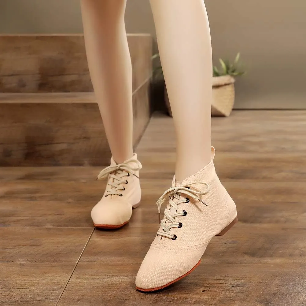 TINRYMX Canvas Lace Up Dance Shoes Split Sole Ballroom Jazz Modern Dance Boots for Women