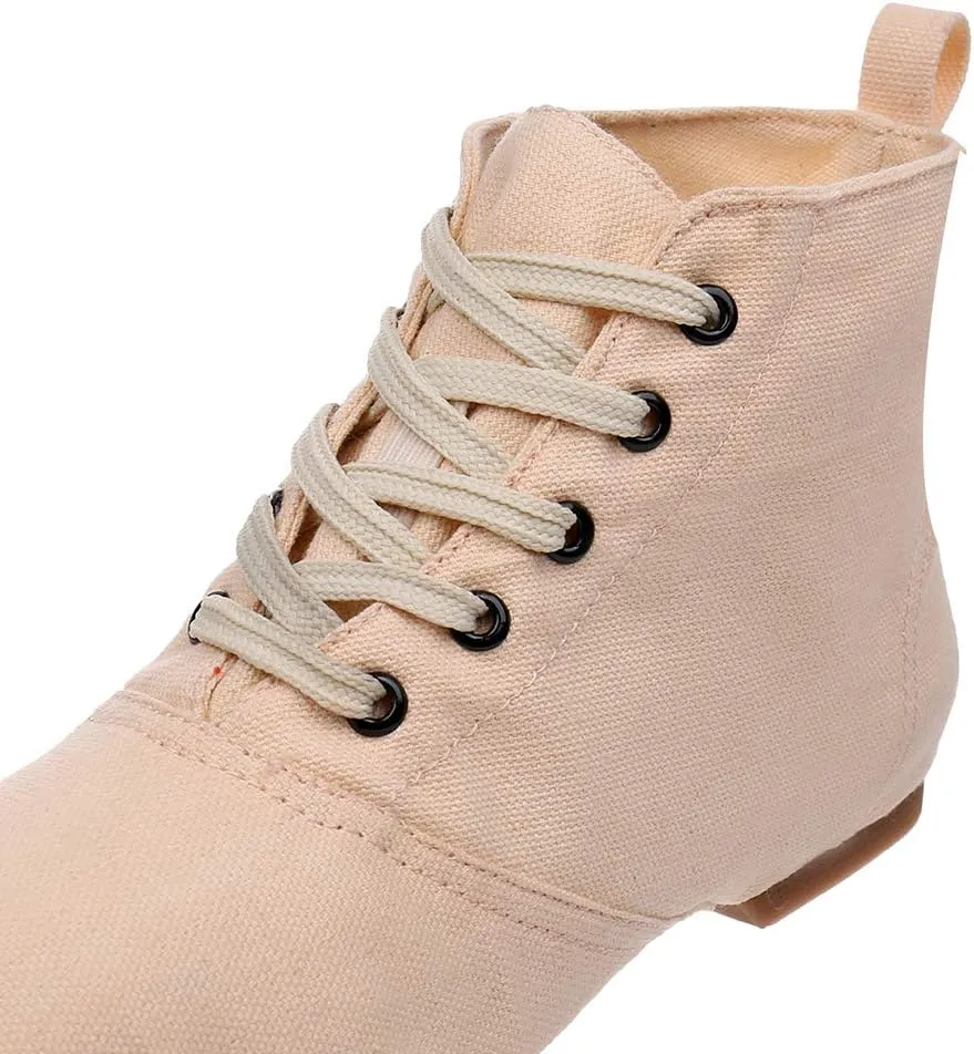 TINRYMX Canvas Lace Up Dance Shoes Split Sole Ballroom Jazz Modern Dance Boots for Women
