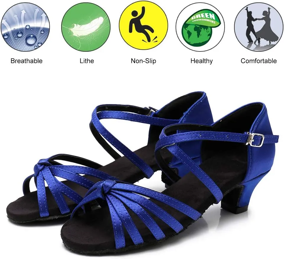 TINRYMX Girls&Women Latin Dance Shoes Silk Ballroom Salsa Tango Professional Performance Practice Dance Shoes,Model-SS-TL-ZSXGG/202