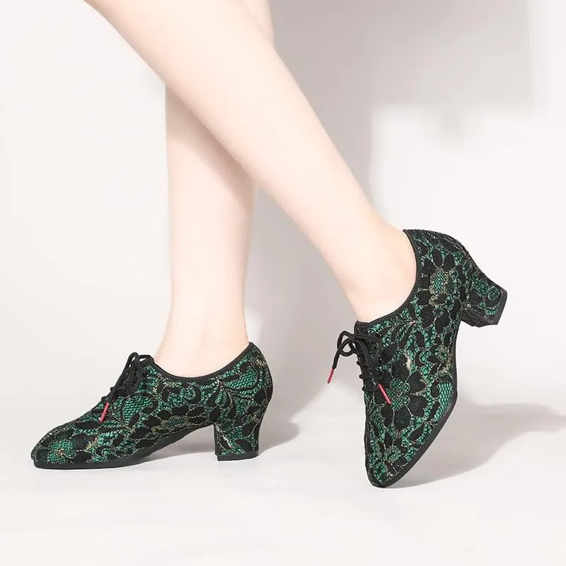 TINRYMX Women Lace-up Modern Dance Shoes Closed Toe Ballroom Latin Salsa Practice Performance Teaching Dancing Shoes, Model-LHD305
