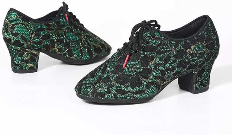 TINRYMX Women Lace-up Modern Dance Shoes Closed Toe Ballroom Latin Salsa Practice Performance Teaching Dancing Shoes, Model-LHD305