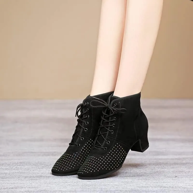 TINRYMX Womens & Girls Latin Dance Boots Lace-up Closed Toe Ballroom Salsa Tango Teaching Performance Dancing Shoes,Model-LHD-GBNJB