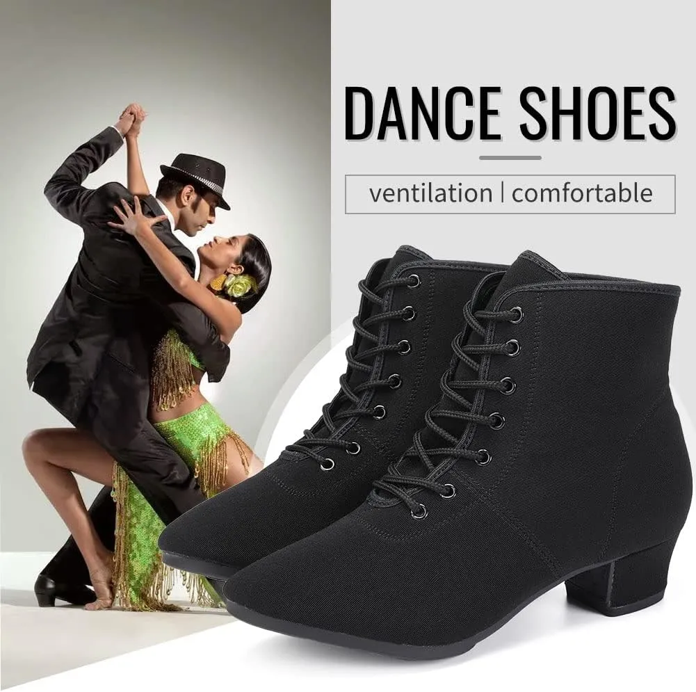 TINRYMX Womens & Girls Latin Dance Boots Lace-up Closed Toe Ballroom Salsa Tango Teaching Performance Dancing Shoes,Model-LHD-GBNJB