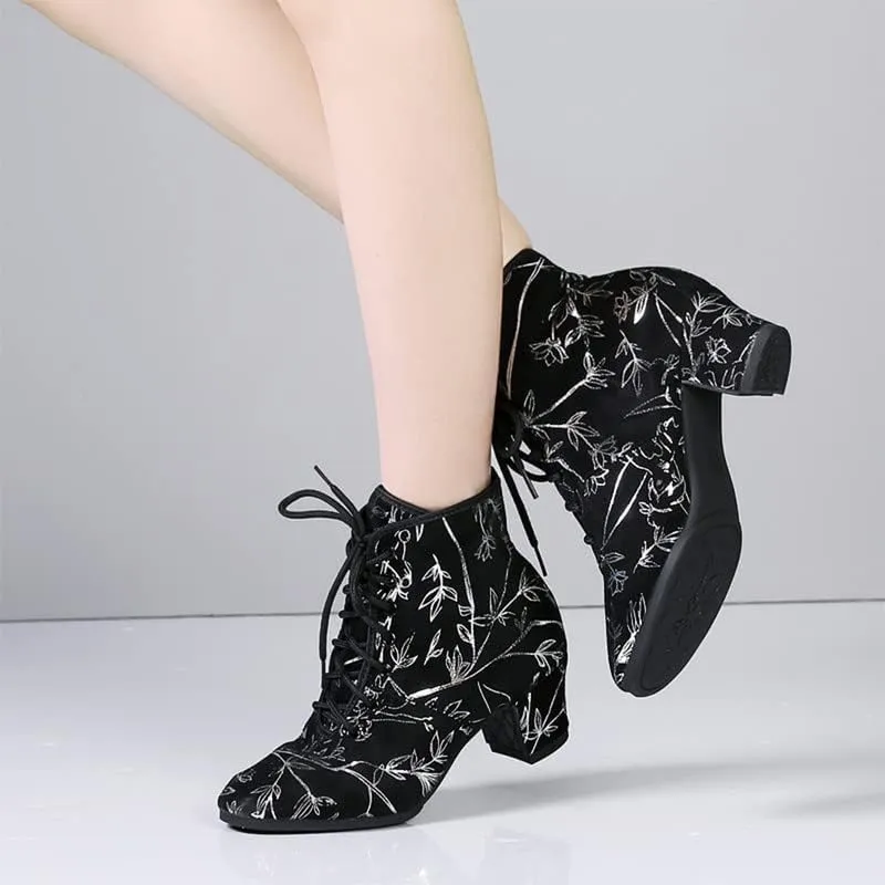 TINRYMX Womens & Girls Latin Dance Boots Lace-up Closed Toe Ballroom Salsa Tango Teaching Performance Dancing Shoes,Model-LHD-GBNJB