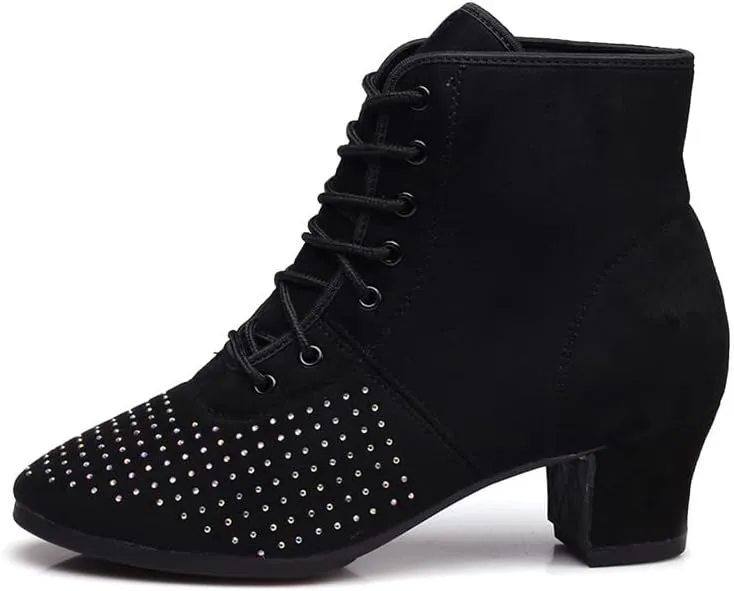 TINRYMX Womens & Girls Latin Dance Boots Lace-up Closed Toe Ballroom Salsa Tango Teaching Performance Dancing Shoes,Model-LHD-GBNJB