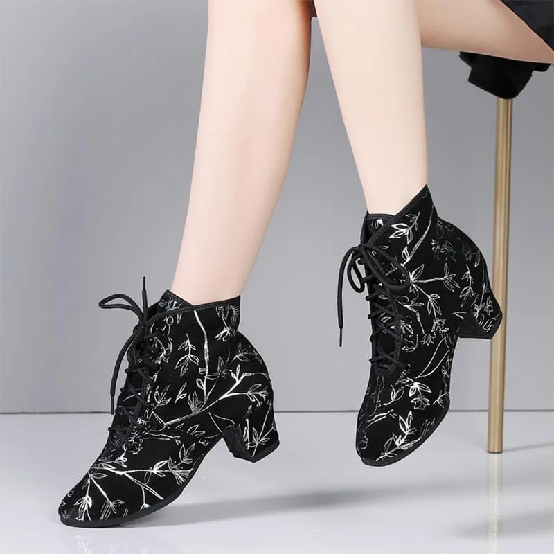 TINRYMX Womens & Girls Latin Dance Boots Lace-up Closed Toe Ballroom Salsa Tango Teaching Performance Dancing Shoes,Model-LHD-GBNJB