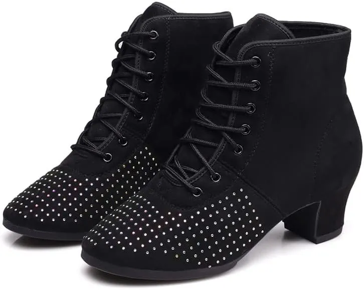 TINRYMX Womens & Girls Latin Dance Boots Lace-up Closed Toe Ballroom Salsa Tango Teaching Performance Dancing Shoes,Model-LHD-GBNJB
