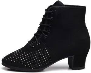 TINRYMX Womens & Girls Latin Dance Boots Lace-up Closed Toe Ballroom Salsa Tango Teaching Performance Dancing Shoes,Model-LHD-GBNJB