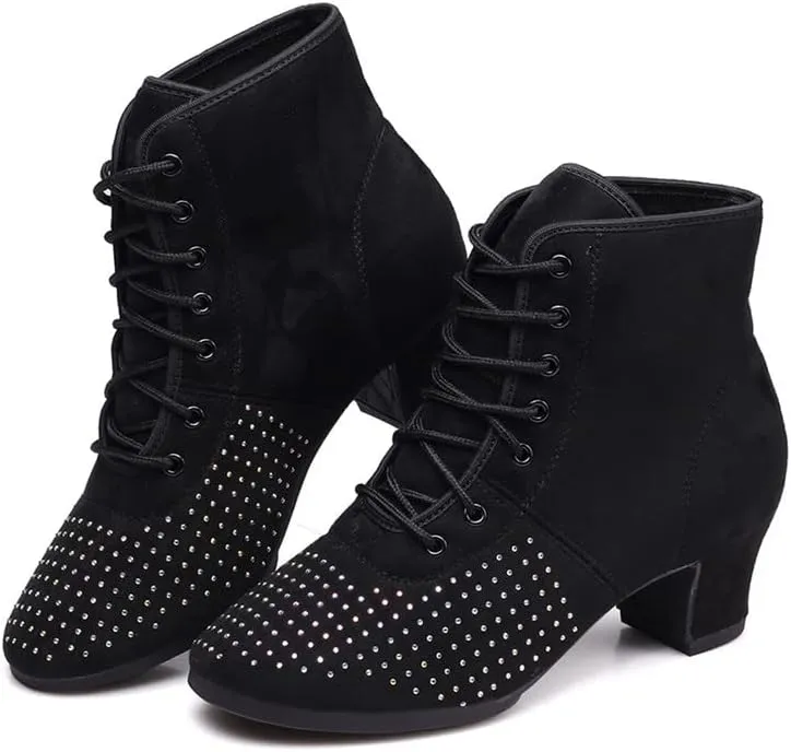 TINRYMX Womens & Girls Latin Dance Boots Lace-up Closed Toe Ballroom Salsa Tango Teaching Performance Dancing Shoes,Model-LHD-GBNJB