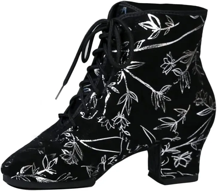 TINRYMX Womens & Girls Latin Dance Boots Lace-up Closed Toe Ballroom Salsa Tango Teaching Performance Dancing Shoes,Model-LHD-GBNJB
