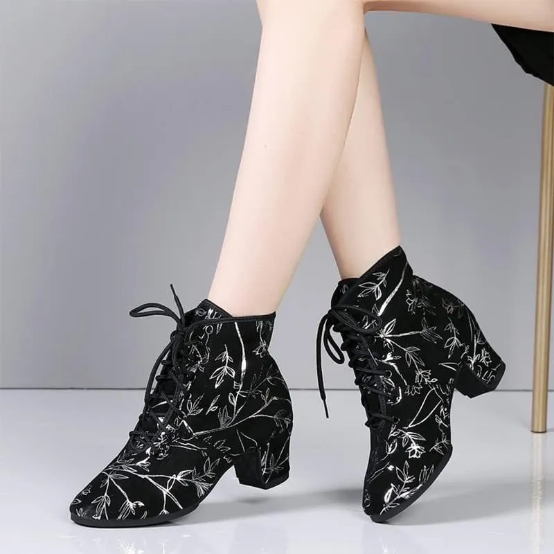 TINRYMX Womens & Girls Latin Dance Boots Lace-up Closed Toe Ballroom Salsa Tango Teaching Performance Dancing Shoes,Model-LHD-GBNJB