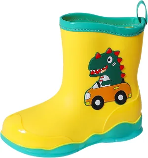 Toddler Kids Waterproof Cute Cartoon Dinosaur Printed Rain Boots Patterns Rubber Boots for Little Boys Baby Girl Shoes
