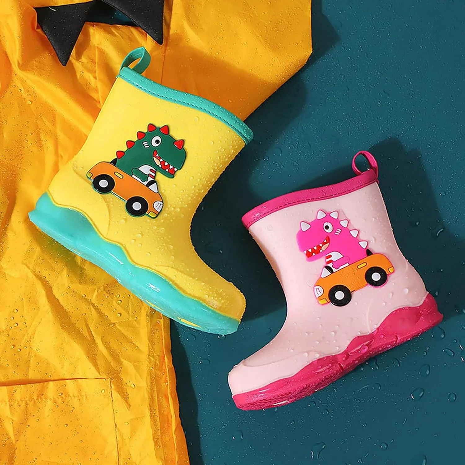 Toddler Kids Waterproof Cute Cartoon Dinosaur Printed Rain Boots Patterns Rubber Boots for Little Boys Baby Girl Shoes