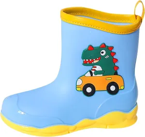 Toddler Kids Waterproof Cute Cartoon Dinosaur Printed Rain Boots Patterns Rubber Boots for Little Boys Baby Girl Shoes