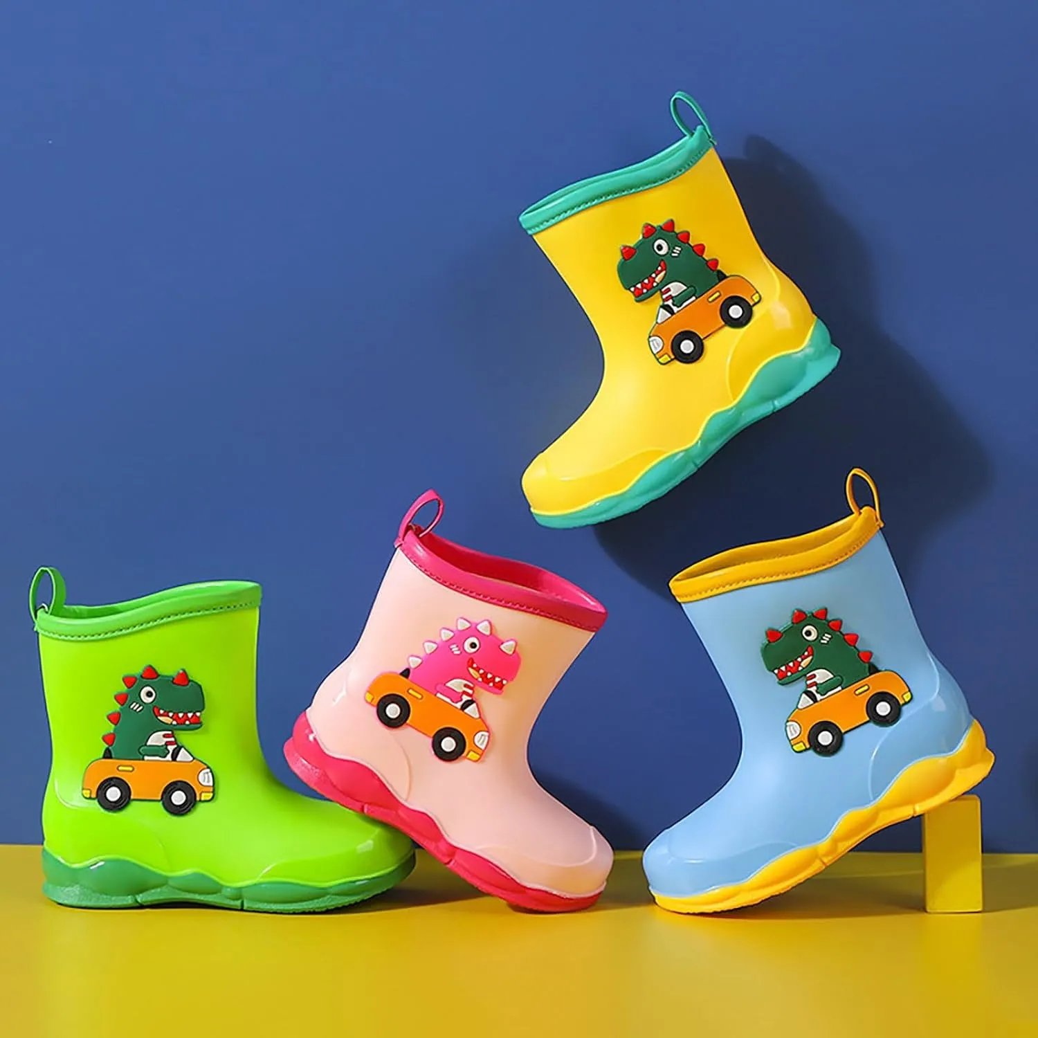 Toddler Kids Waterproof Cute Cartoon Dinosaur Printed Rain Boots Patterns Rubber Boots for Little Boys Baby Girl Shoes