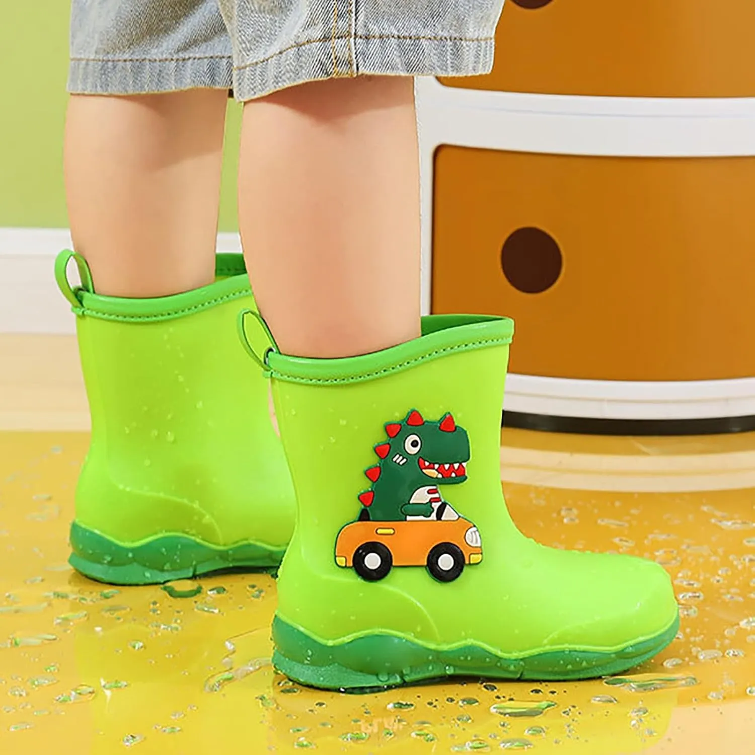 Toddler Kids Waterproof Cute Cartoon Dinosaur Printed Rain Boots Patterns Rubber Boots for Little Boys Baby Girl Shoes