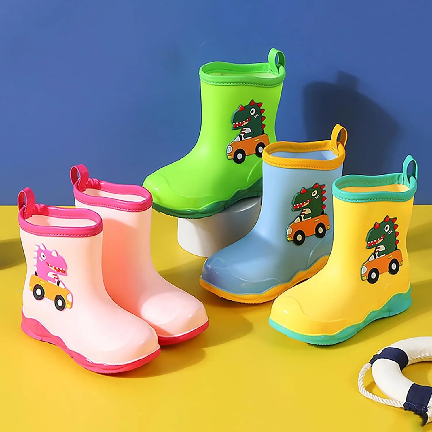 Toddler Kids Waterproof Cute Cartoon Dinosaur Printed Rain Boots Patterns Rubber Boots for Little Boys Baby Girl Shoes