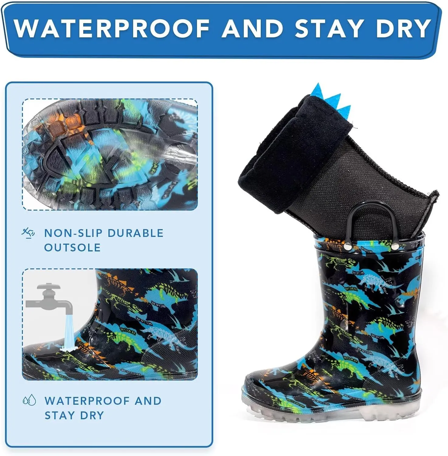 Toddler Rain Boots Kids Light up Snow Boots Boys Girls Waterproof Winter Boots with Removable Warm Lining