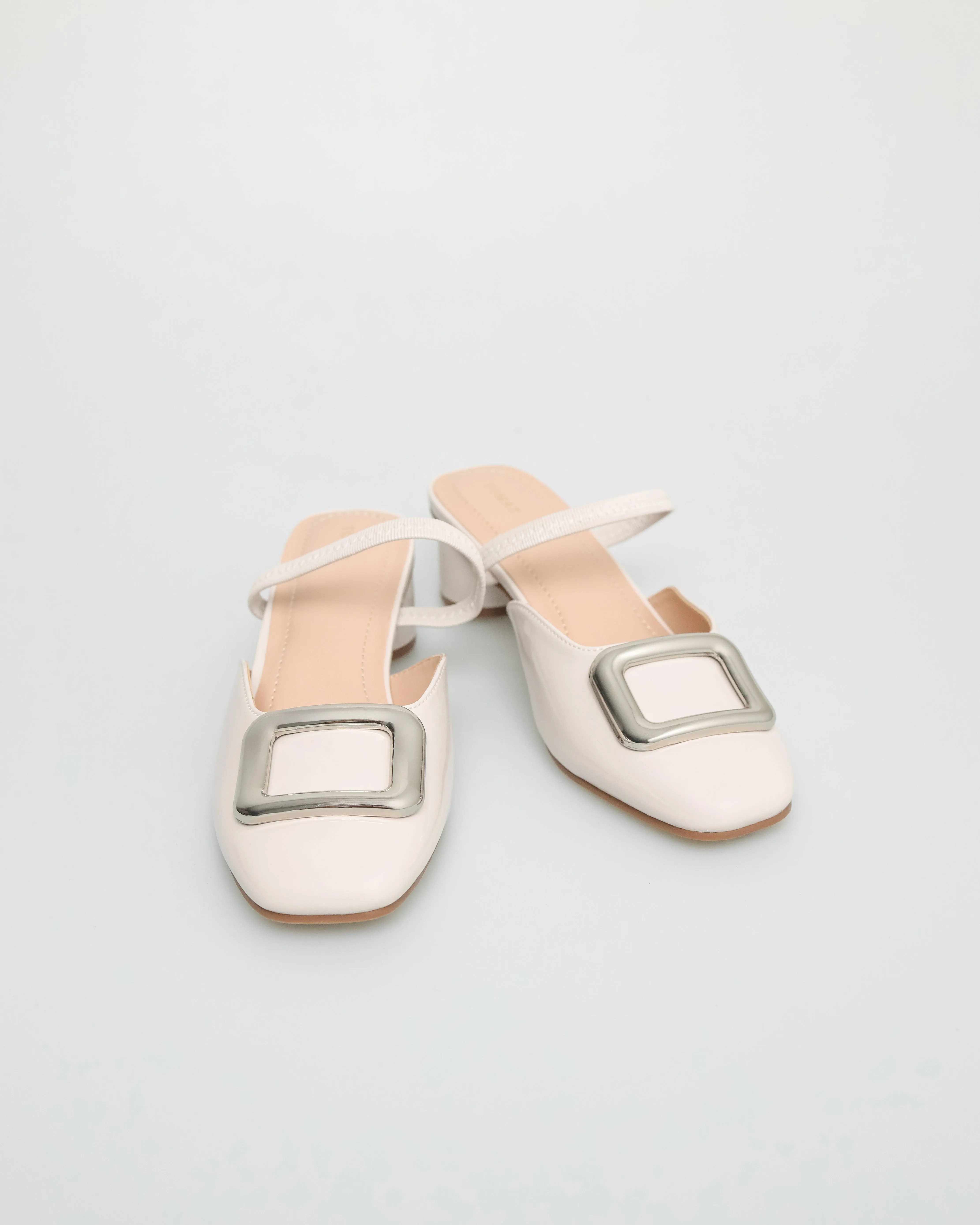 Tomaz NN278 Ladies Square Emblem Strappy Low Heels (Cream)