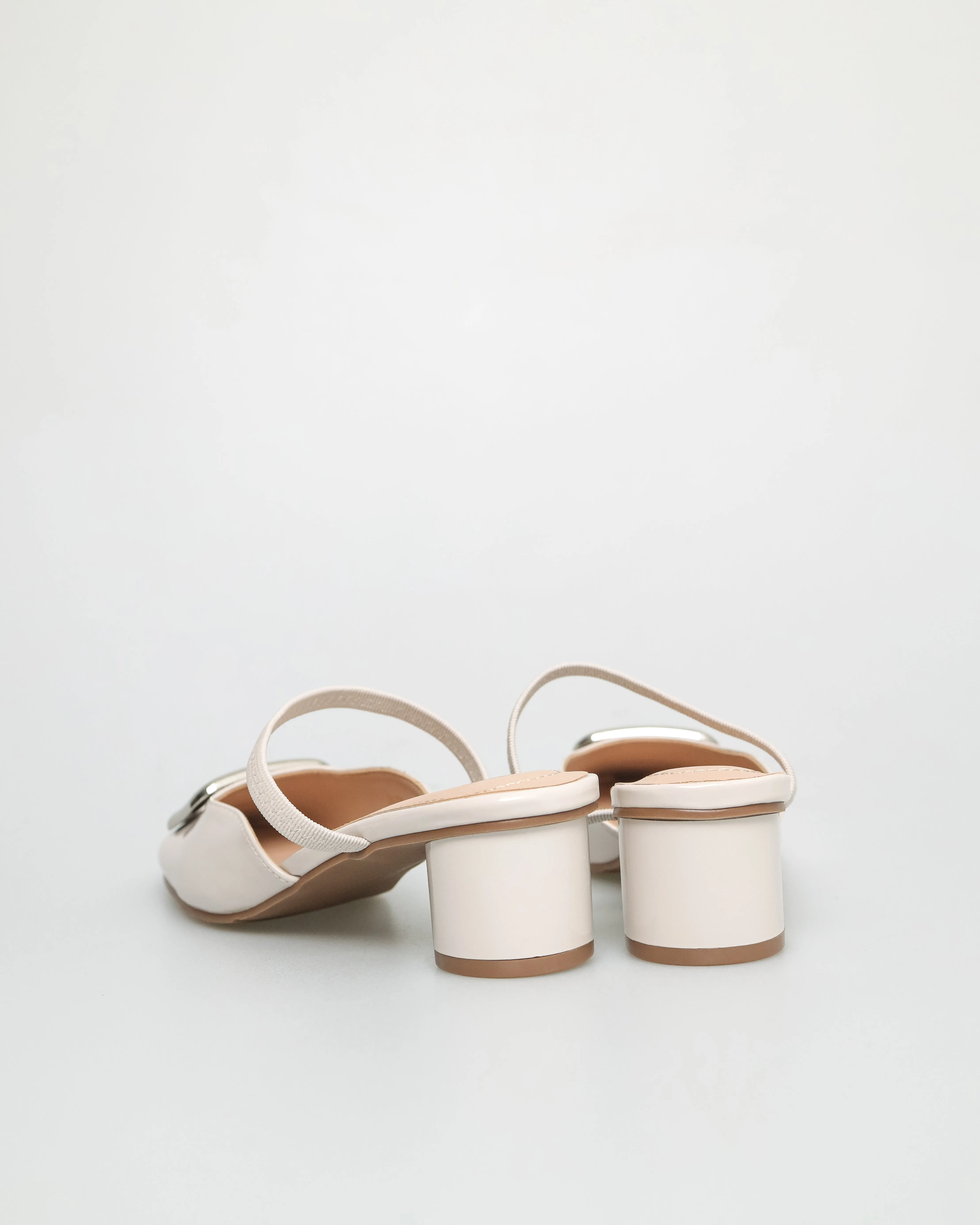 Tomaz NN278 Ladies Square Emblem Strappy Low Heels (Cream)