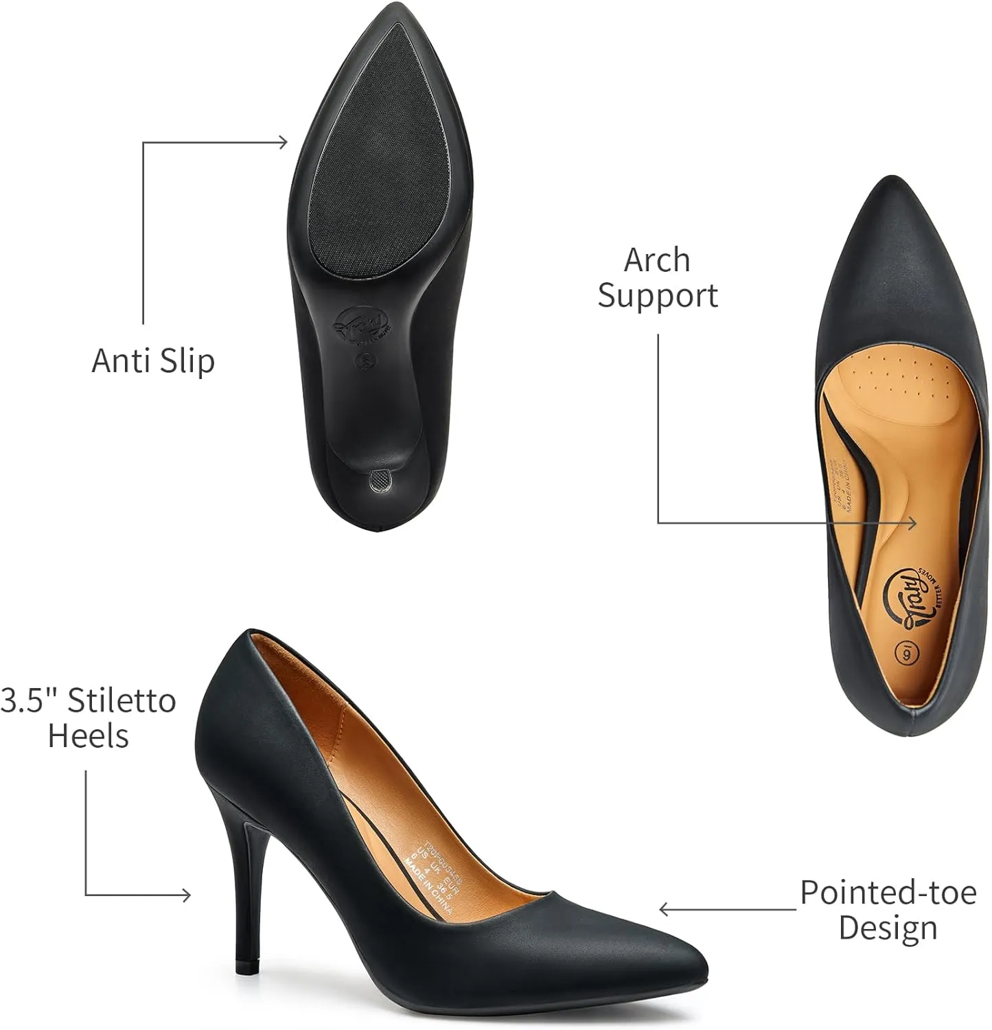 Trary Womens Slingback Pumps, Black Heels Gold Heels Nude Pink Red Heels, Pointed Toe High Heels for Women Sexy Stiletto Heels Buckle Ankle Strap Closed Toe Pumps Office Party Prom Dress Shoes