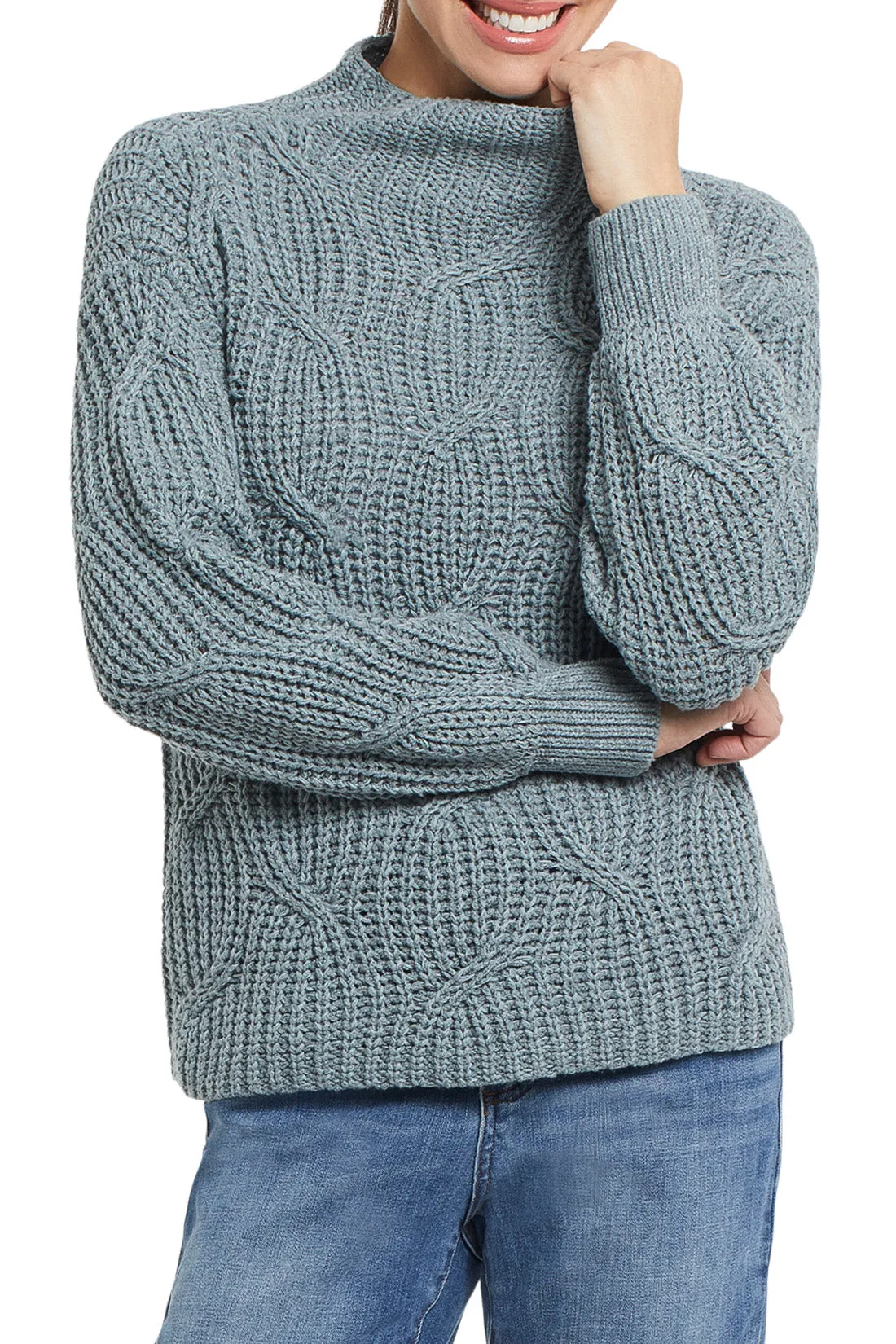 Tribal 7132O - High Neck Sweater - Stormy Sea