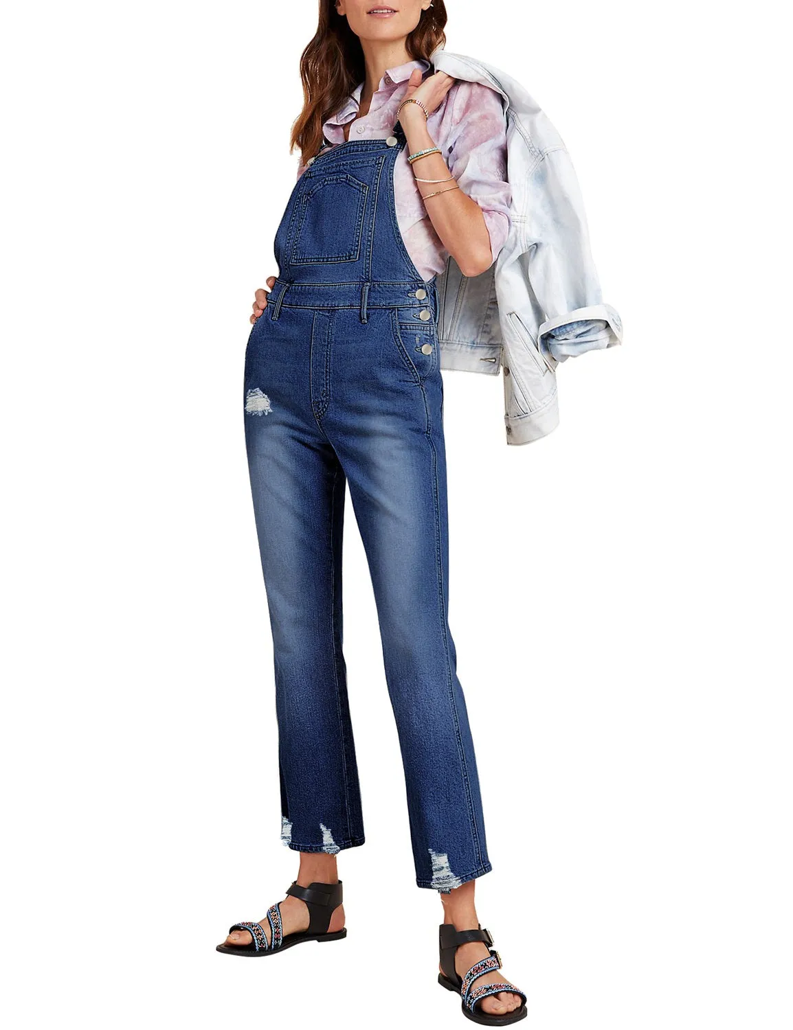 Utyful Women’s Classic Adjustable Straps Taper Jeans Denim Bib Overalls
