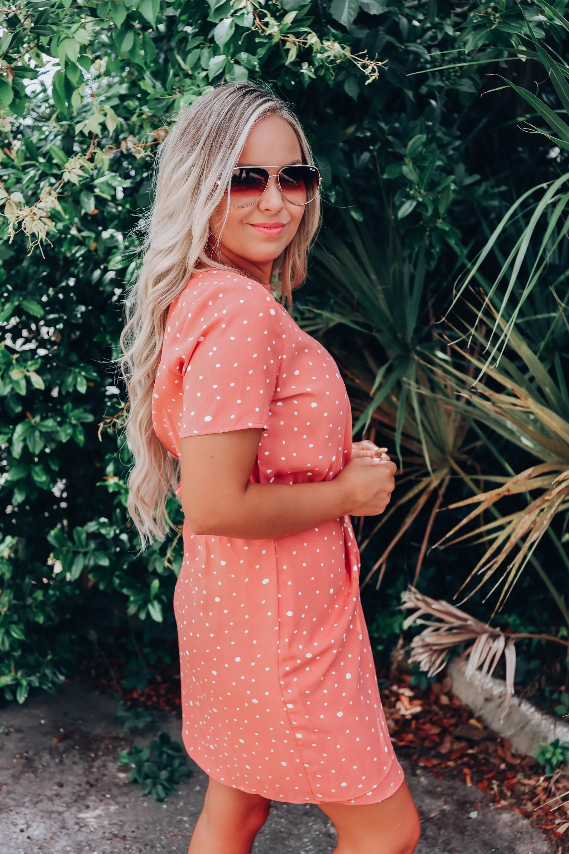 Vivid Coral Side Tie Dress