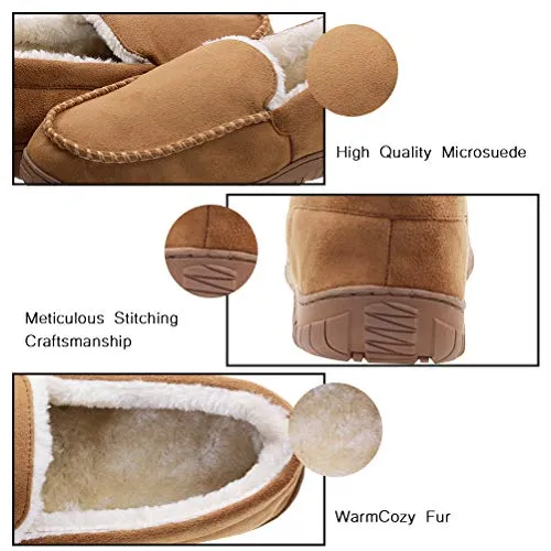 VLLY Men Slippers Size 12 Cozy Pile Lined Microsuede Indoor Outdoor Slip On Moccasin Slipper Beige