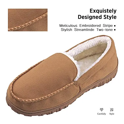 VLLY Men Slippers Size 12 Cozy Pile Lined Microsuede Indoor Outdoor Slip On Moccasin Slipper Beige