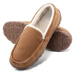 VLLY Men Slippers Size 12 Cozy Pile Lined Microsuede Indoor Outdoor Slip On Moccasin Slipper Beige