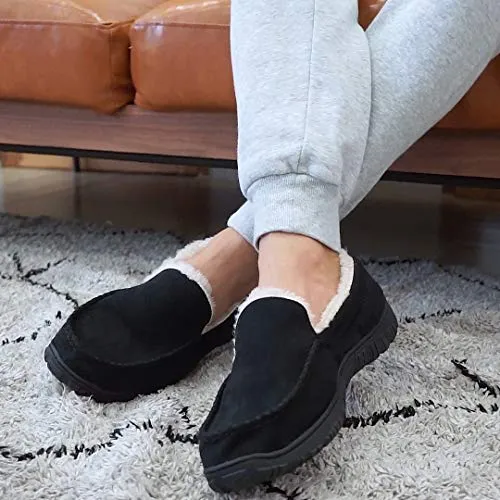 VLLY Men Slippers Size 12 Cozy Pile Lined Microsuede Indoor Outdoor Slip On Moccasin Slipper Beige