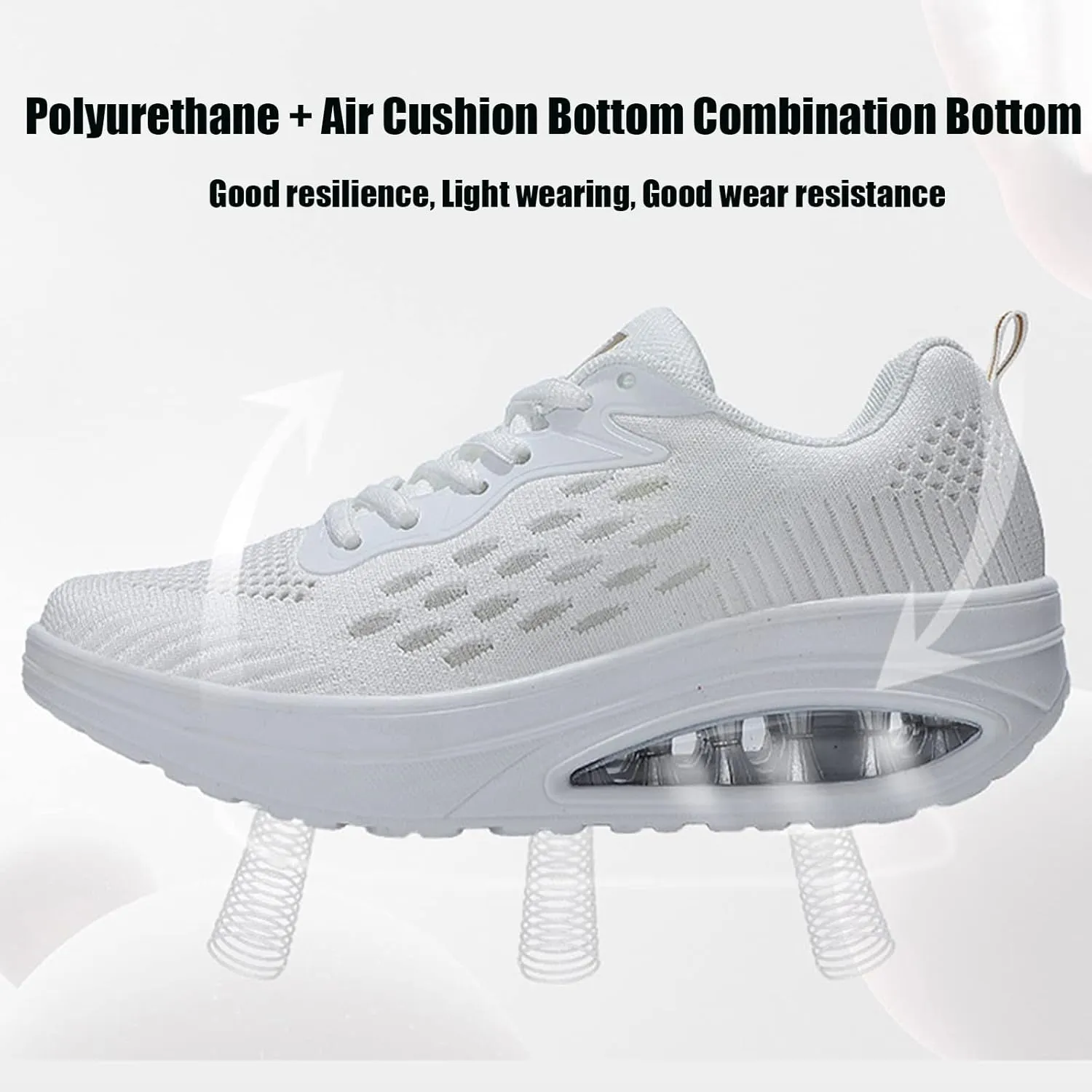 WENOREG Women's Breathable Mesh Air Cushion Sneakers,Fashion Lace-up 3D Orthopedic Beef Tendon Platform Bottom Sneakers for Foot Pain Relief,Comfort Elastic Woven Casual Walking Shoes