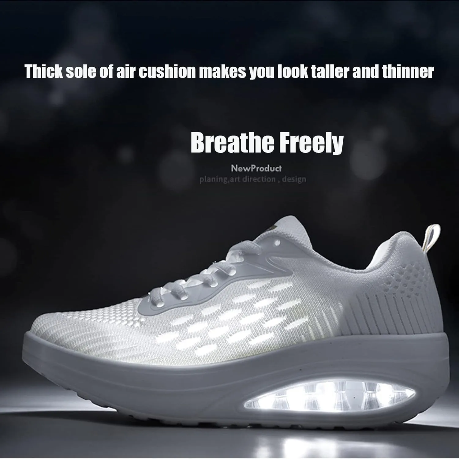 WENOREG Women's Breathable Mesh Air Cushion Sneakers,Fashion Lace-up 3D Orthopedic Beef Tendon Platform Bottom Sneakers for Foot Pain Relief,Comfort Elastic Woven Casual Walking Shoes