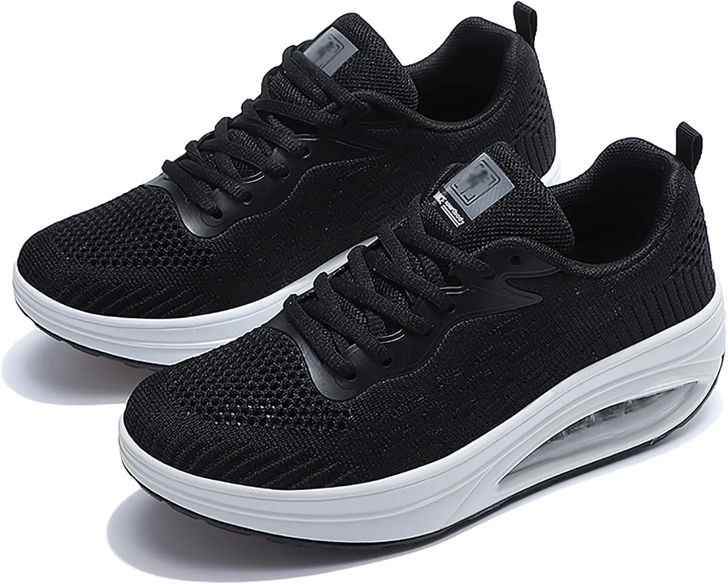 WENOREG Women's Breathable Mesh Air Cushion Sneakers,Fashion Lace-up 3D Orthopedic Beef Tendon Platform Bottom Sneakers for Foot Pain Relief,Comfort Elastic Woven Casual Walking Shoes