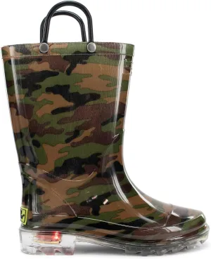 Western Chief Boys Waterproof Rain Boots that Light up with Each Step, Camo Green, 13 M US Little Kid