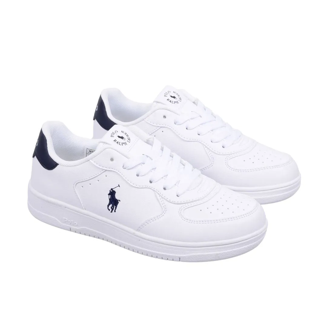 White & Navy Lace Up Trainers
